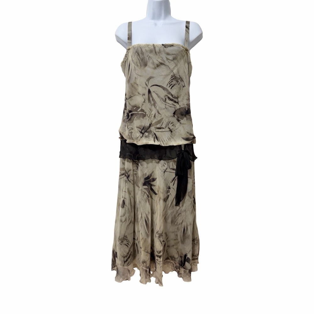 Vintage Jonathan Martin Silk Floral Drop Waist Midi Dress Size 10 Fairy Whimsy